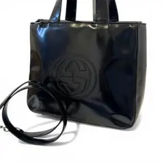 GUCCI パテントレザー GG柄 2Way ショルダーバッグ トートバッグ