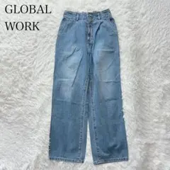 グローバルワーク デニムパンツ ジーンズ ワイド　ブルー M 綿100% 定番
