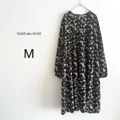 【OLIVE des OLIVE】 ロングワンピース 花柄 総柄 ブラック M