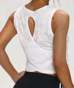 ホワイト バックオープン スポーツTシャツ JP-3XL(XL)