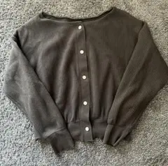 【グリーンレーベルリラクシング】リブ編みダークグレー長袖カーディガン