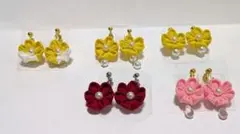 ちりめん細工のお花　ピアス　イヤリング　ノンホールピアス　正月