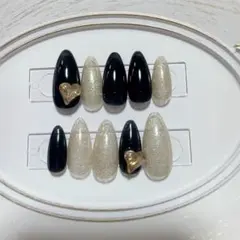 【現品・即購入可】P21 ネイルチップ ハンドメイド　ブラックネイル