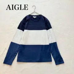 【エーグル】長袖カットソー（S）クルーネック ボーダー トップス 綿混 シンプル