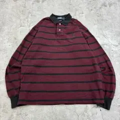 ウ*ー様 ラルフローレン　ボーダー　刺繍　ポニー　長袖ポロシャツ　古着　ブラウン