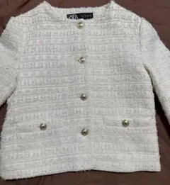 ZARA ホワイト ノーカラージャケット