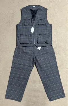 新品 TAKEO KIKUCHI グレーチェック ベスト パンツ セットアップ