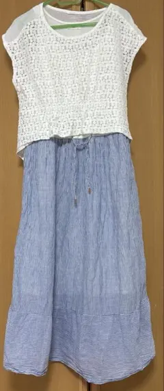 【r・p・s】ドッキングワンピース レース×ストライプ フリーサイズ夏