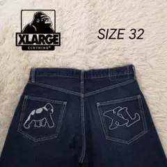 良品　日本製　XLARGE　ゴリラロゴ刺繍　赤耳　セルビッジ　デニムパンツ　32