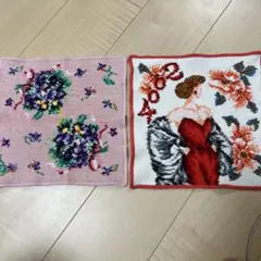 花柄と女性のイラスト タオルハンカチ