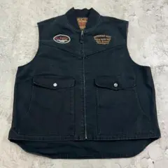 Walls　刺繍ワッペン　ダック生地　トップス　ベスト　古着　ブラック　XL