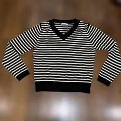 SIMPLE BEAUTY BASIC ストライプ Vネックセーター
