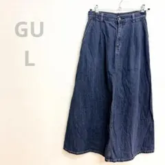 【美品】GU ジーユー デニムロングスカート フレア マキシ丈 インディゴ L