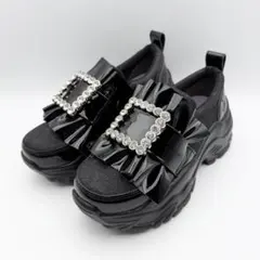 YOSUKE ヨースケ 厚底ビジューフリルスニーカー S 黒