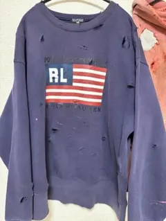 90〜00s Ralph Lauren sweat fade navy BORO