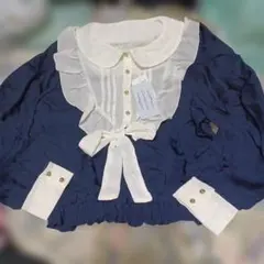 plumprimo 大きいサイズ フリル付き長袖シャツ ネイビー