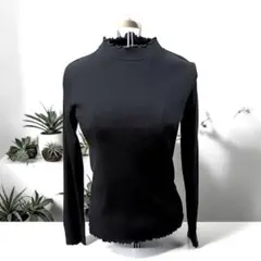 【earth music&ecology】メロウリブ長袖カットソー ブラック S