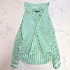 ラルフローレン グリーン×白 ストライプ シャツ 6(M相当)