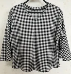 チェック柄 Vネック 五分袖シャツ