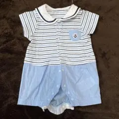 セーラー襟ストライプロンパース 50-60cm 新生児　夏服