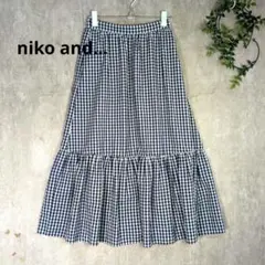 niko and... ギンガムチェック柄マキシ切り替えスカート ネイビー×白
