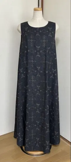 大島紬風着物リメイクロングワンピース