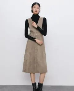 【専用】新品未使用☆ZARA　ベロア調　ブラウンノースリーブワンピース