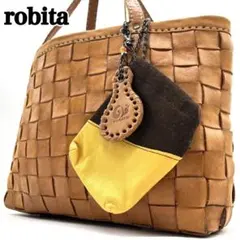 【美品】robita ハンドバッグ トートバック 編み込み ブラウン レザー