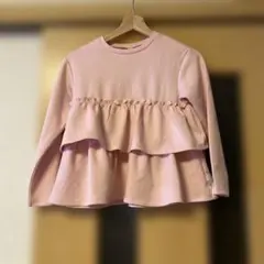 アプレレクール　袖リボンティアードペプラムトップス　ピンク　140
