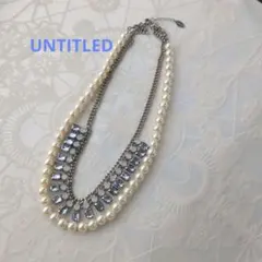 アンタイトル*UNTITLED*パールと青色ビジューの二連ネックレス