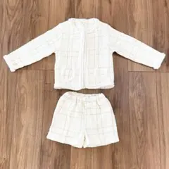 110 March ツイード ジャケット ズボン セットアップ 女の子 長袖 白