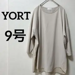 YORT 【9号】ベージュ 五分袖チュニック 異素材 カジュアル オフィス 仕事