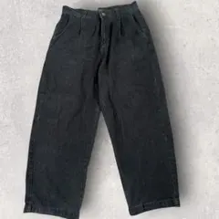 Beno ビーノ　タックワイドパンツ　バレルレッグ　デニム　濃紺　極太のサムネイル