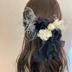白と黒の髪飾り　銀箔　水引付き　結婚式　卒業式　袴