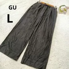 GU ジーユー カジュアルパンツ 黒 ストレート 麻 レーヨン 無地/L