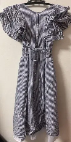 ストライプ フリル袖 ロングワンピース M tocco