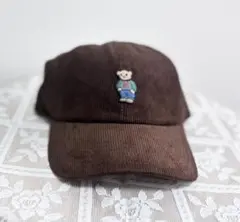 お値下げしました！春先まで使えるコーデュロイ クマ刺繍キャップ