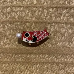 帯留・赤色 パール付き・