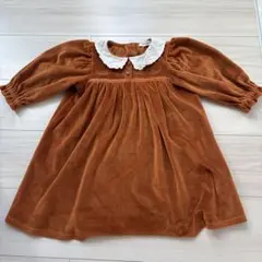 丸襟レースワンピース　ベロア風