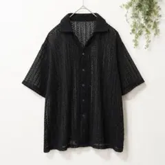 MONO-MART メッシュシャツ 半袖 開襟 シアー ブラック オーバーサイズのサムネイル
