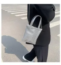 873 2way シルバー ショルダー ラインストーン メタリック バッグ ミニ