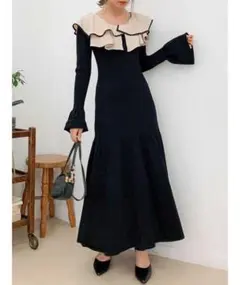 dazzlin レイヤードパイピングニットワンピース