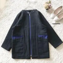 カシェット 黒 コート ジャンパー 上着【2】ウールポリ混 cachette