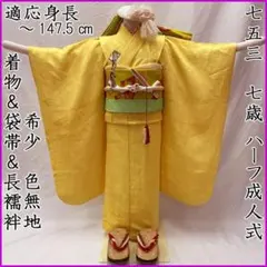 607ag36◎七五三 七歳 女児 部分絞り 着物&袋帯&長襦袢 白濃オレンジ
