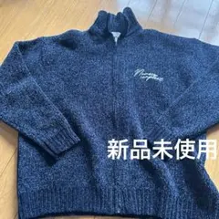 WEGO ネイビー ベロアモールワンポイントZIP カーディガン Lサイズ