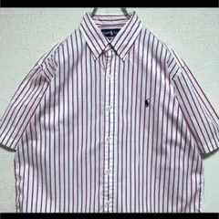 ★ラルフローレン BDシャツ 半袖 ホワイト ピンクストライプ 紺ポニー刺繍 L