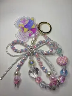 公式キキララチャーム付き ビーズリボンキーホルダー ハンドメイド バッグチャーム