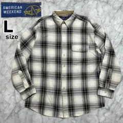 90s アメリカンウィークエンド ヘビーネルシャツ オンブレ シャドーチェック