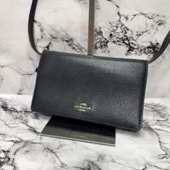 (美品)大人気、コーチ、ショルダーウォレット、オールレザー、シボ革、人気色、黒のサムネイル