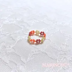 赤 オレンジ 黄色 お花 フラワービーズリング／暖色MIX(NO.335)